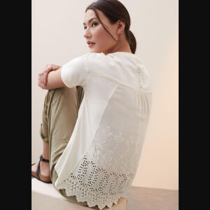 Anthropologie Tiny Embroidered Eyelet Top